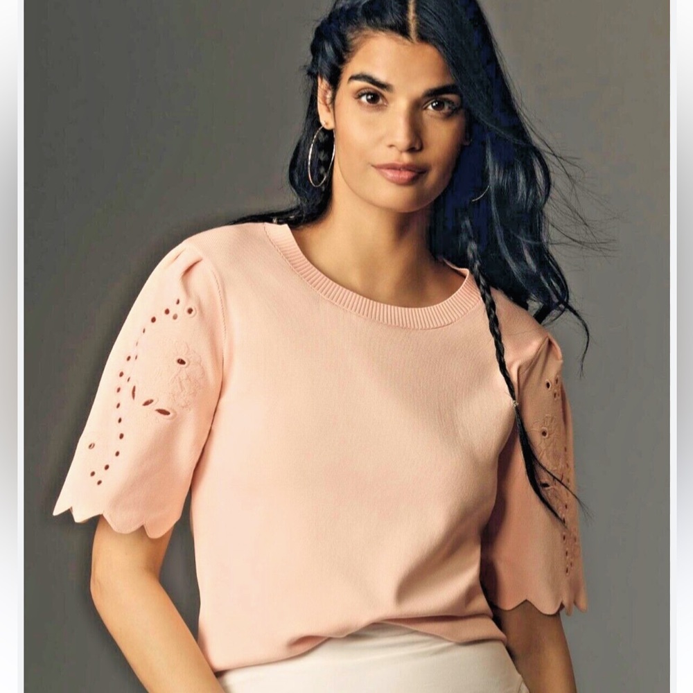 ANTHROPOLOGIE Maeve Scalloped Twofer Sweater Tee Size L